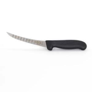 Caribou 15cm Boning Knife with Curved Flexible Scalloped Blade Black
